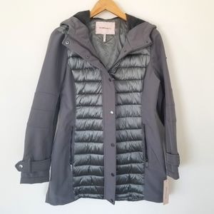 BCBGeneration Quilted Winter Puffer Coat in Gun Metal with Fur lined Hood